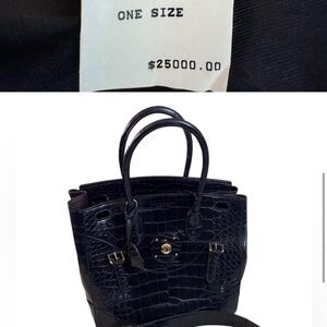 100% AUTHENTIC Ralph Lauren Navy Blue Crocodile-The Ricky 33 🐊 💼